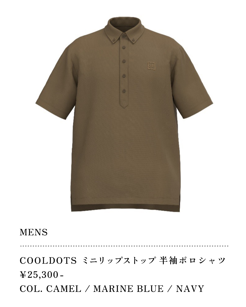 MENS--COOLDOTS-ミニリップストップ-半袖ポロシャツ-¥25,300--COL.-CAMEL---MARINE-B